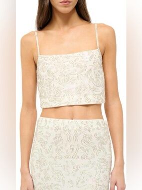 STAUD Beaded Ivory Crop Camisole